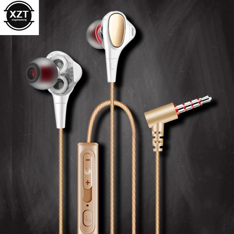 1 шт. новые двойные драйверы In-Ear проводные наушники стерео бас с микрофоном для