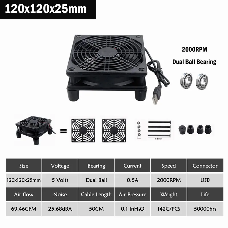 12025 Ball 2000RPM 2 шт Gdstime DC 5 В USB питания ПК кулер ТВ коробка беспроводное охлаждение 120 мм маршрутизатор вентилятор 80 мм 90 мм 140 мм вентилятор с винтами Prot маршрутизатор вентилятор - Цвет лезвия: 12025 Ball 2000RPM