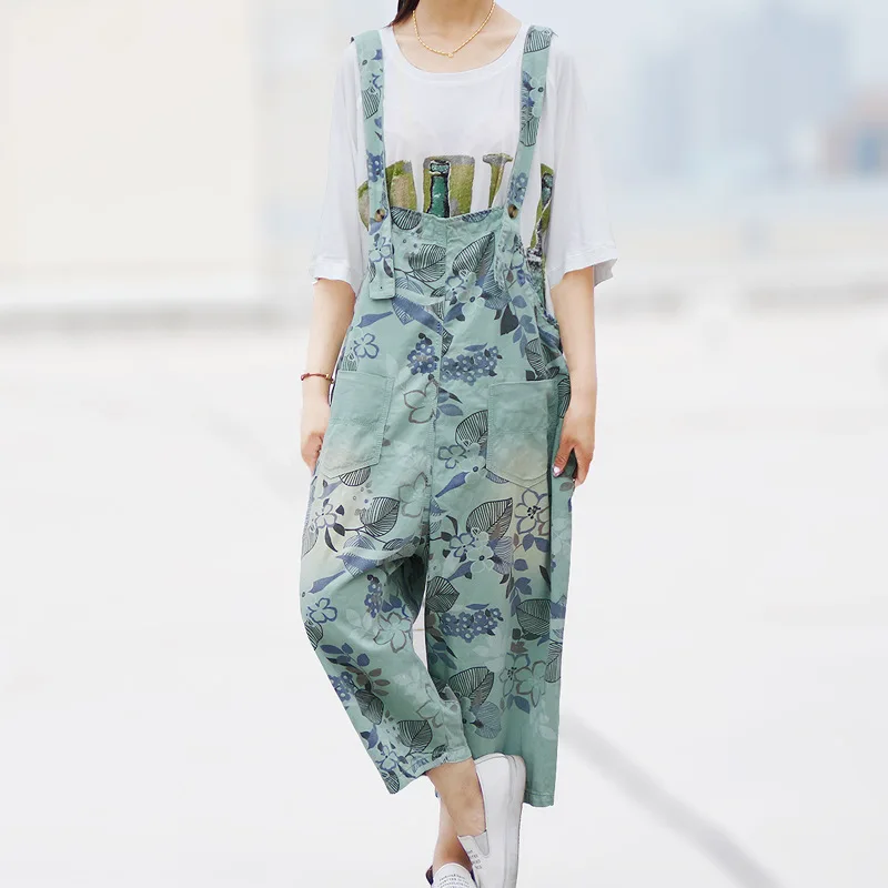 Комбинезон женский джинсовый с цветочным принтом повседневная одежда без