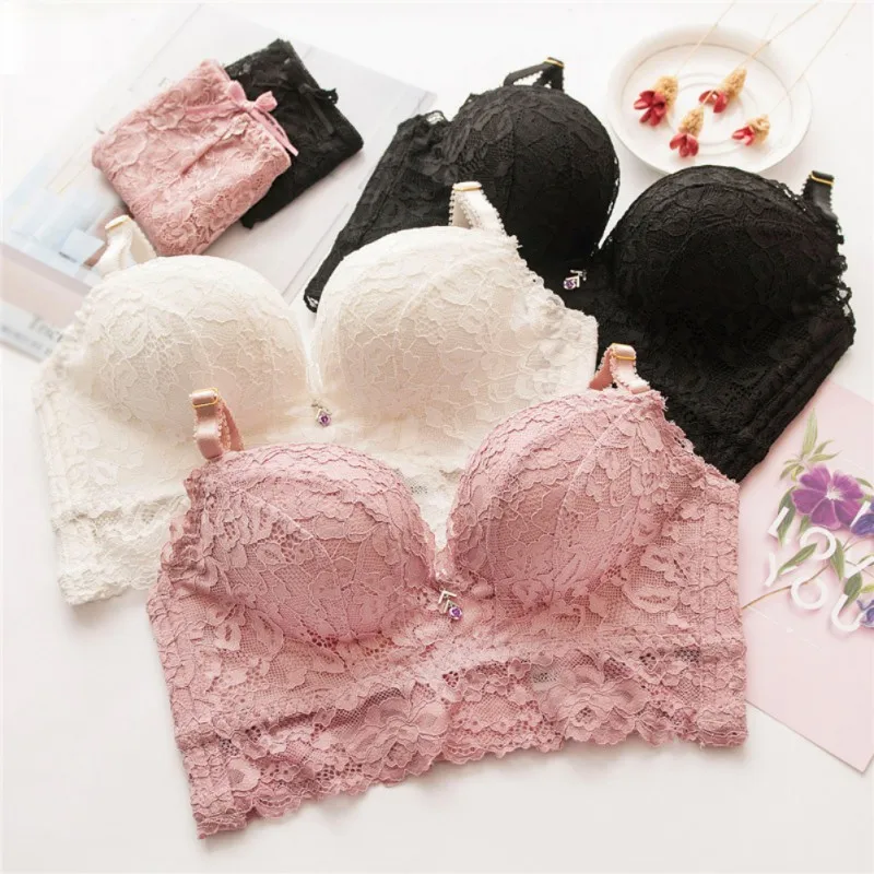 

New Women Sexy Lingerie Set Bra Set Comfortable Gather Together Push Up Bra And Underwear Suit Thin Cotton Lace Bralette W3