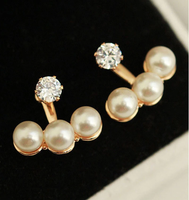 SexeMara Korean Zircon Crystal Rhinestone Imitation Pearl Rear Hanging Ear Stud Earrings for Women Girl Birthday Jewelry Gift | Украшения и