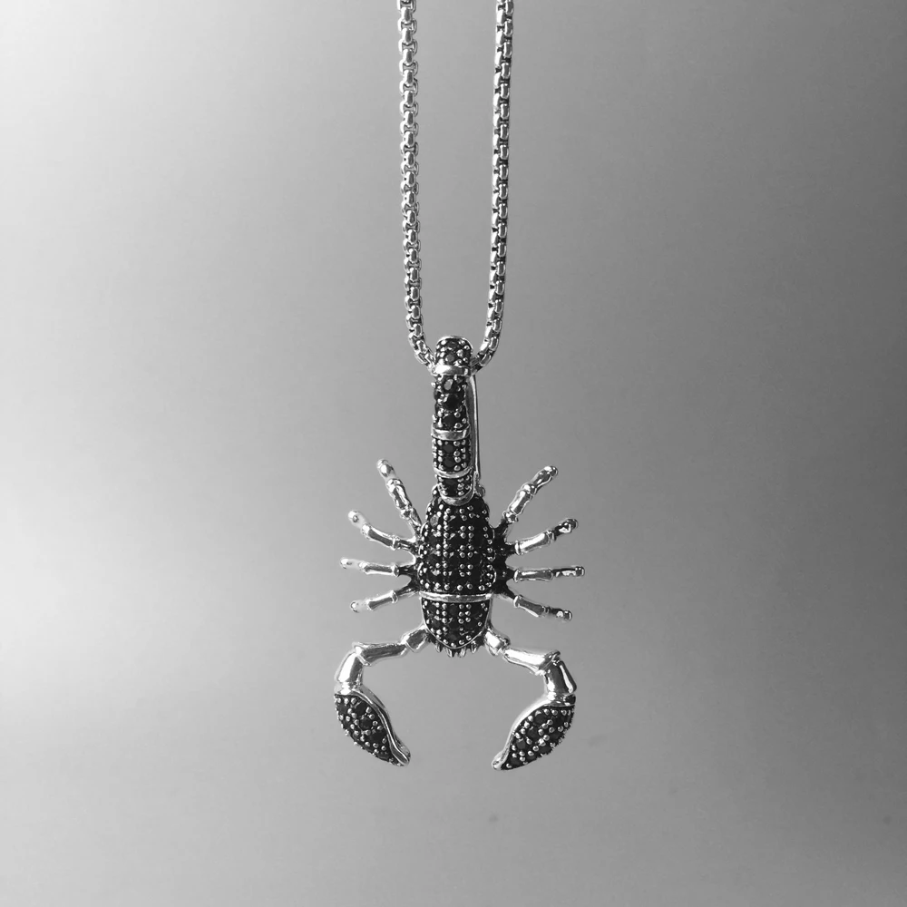 Цепочка-Скорпион из серебра 2018 пробы с черным фианитом винтажный подарок для