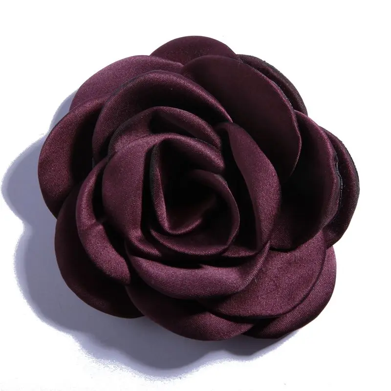Purple 10 шт., 9,5 см, большой цветок для новорожденных с зажимом для волос, аксессуары для волос, свернутые розы, атласные тканевые цветы для одежды и головных уборов - Цвет: Purple