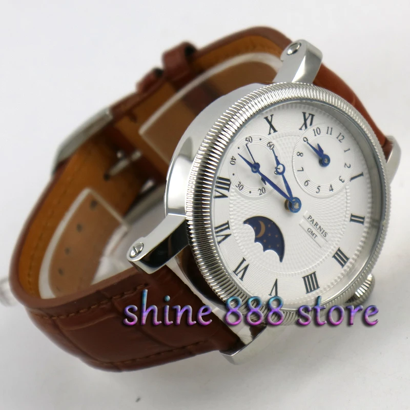 Часы наручные Parnis мужские с белым циферблатом роскошные ручным заводом