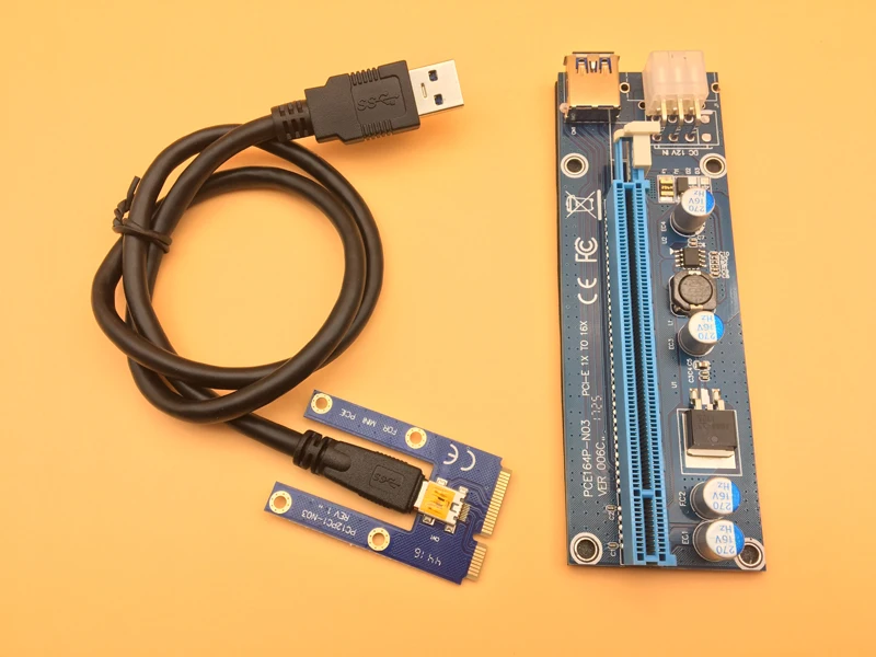 Новый мини PCI E Express 1x до 16x Райзер карта USB3.0 PCIE графическая 6 контактный источник