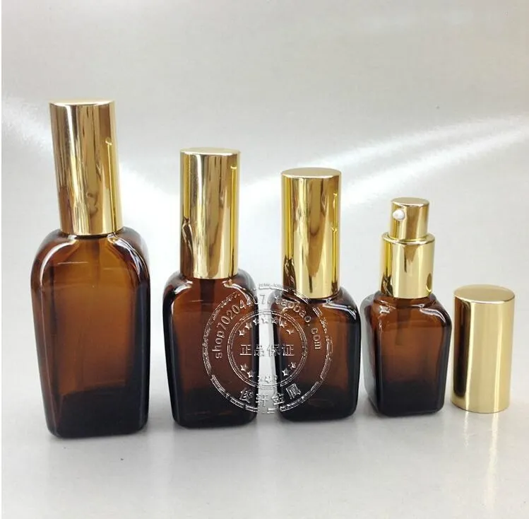 Free shipping: 35ml square brown lotion bottle with gold pump cosmetic packaging bottles packing for liquid cream | Красота и