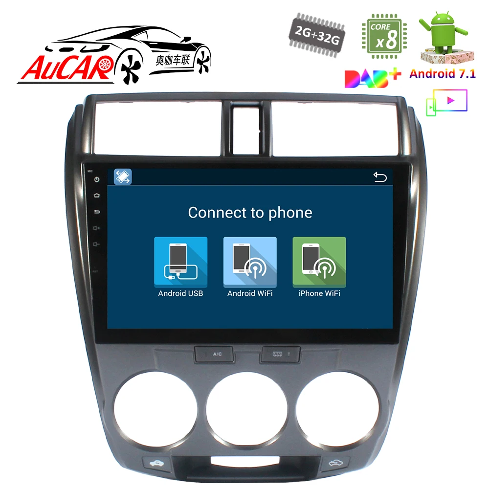 Автомобильный DVD-плеер на Android 7 1 10 дюйма система GPS-навигации для Honda City Octa core 1024*600