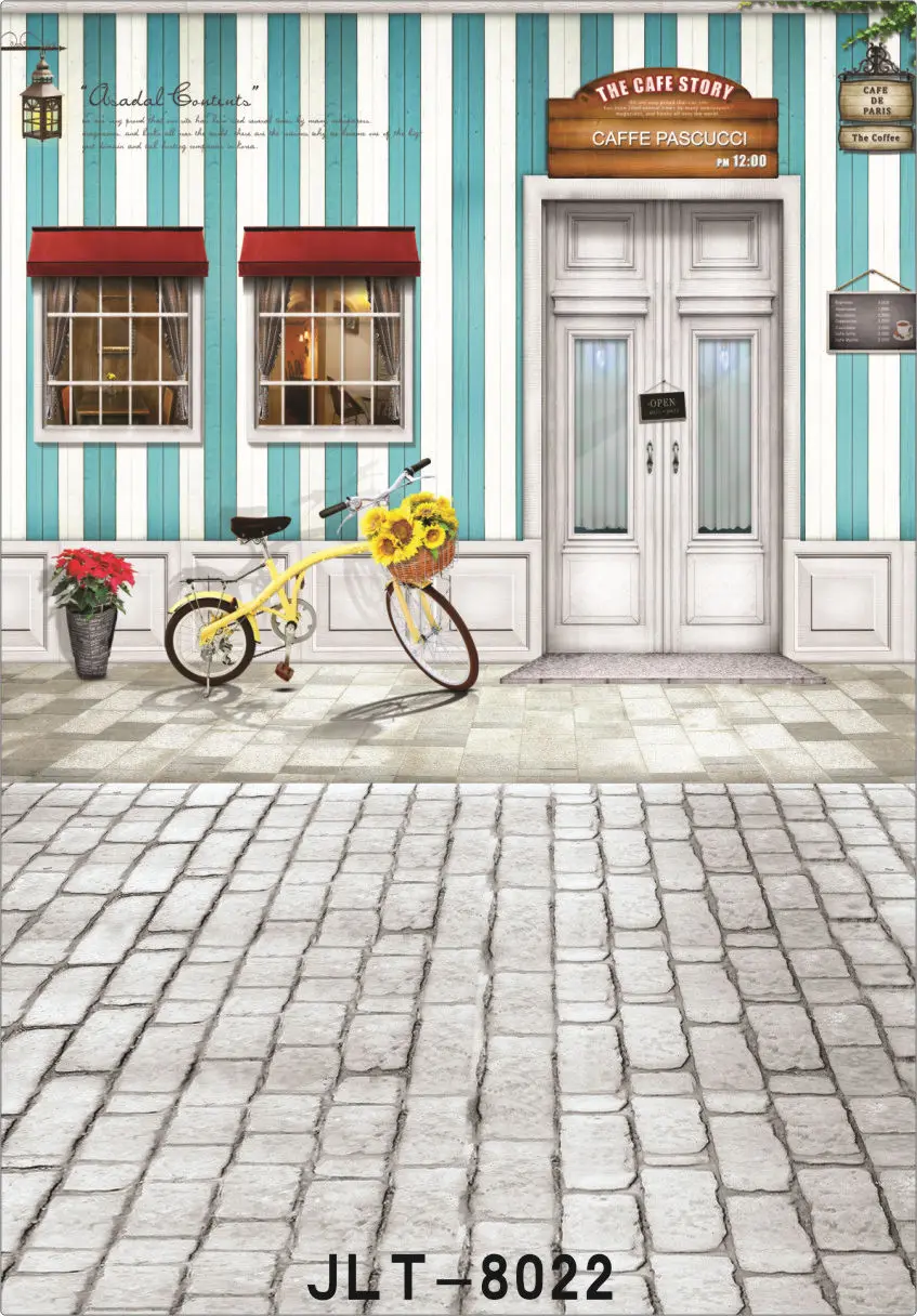 

Cafe Shop Blue White Stripes Wall Photo Backdrops for Photo Studio Computer Printed Backgrounds Wedding Children for photo shoot
