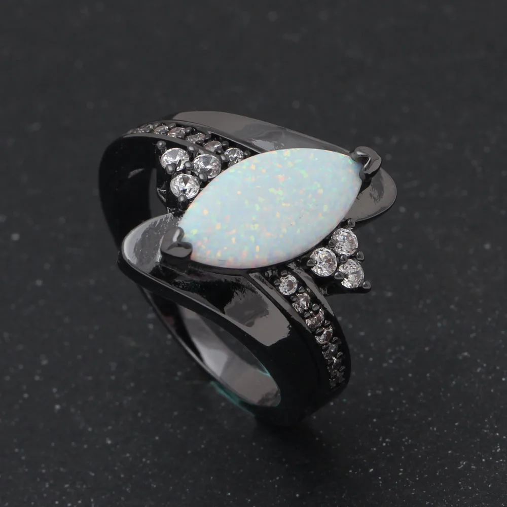 Vnfuru Fire Opal Ring Black Jewelry For Women White Large Natural Ellipse Stone Party Gift Dropshipping Small Big Rings | Украшения и