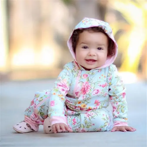 

Pudcoco Newborn Infant Baby Girls Rompers Floral Hooded Zip One Piece Romper Jumpsuit Cotton Kids Clothes