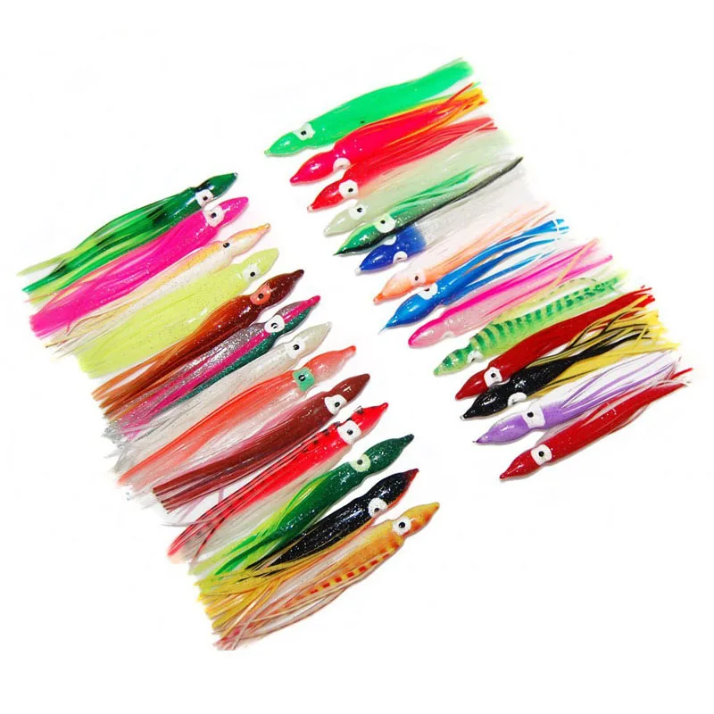 50 штук 9 см Многоцветные мягкие силиконовые приманки для рыбалки, пластиковые приманки для осьминогов и кальмаров, приманки для соленой воды для рыбалки.