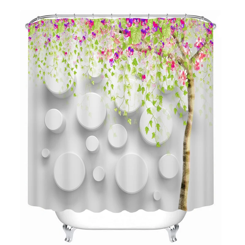 

MYRU 3D Print Waterproof Flowers Shower Curtains Bath Products Bathroom Decor with Hooks