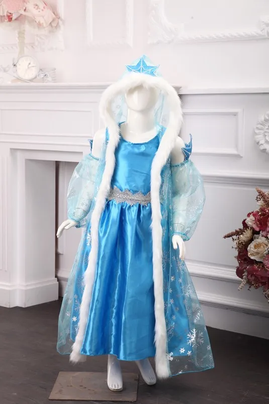 Princess Dress Deguisement Elsa Winter (dress+cape+sleeve) Lace Anna Cosplay Costume robe reine des neiges 2-7Year | Детская одежда и