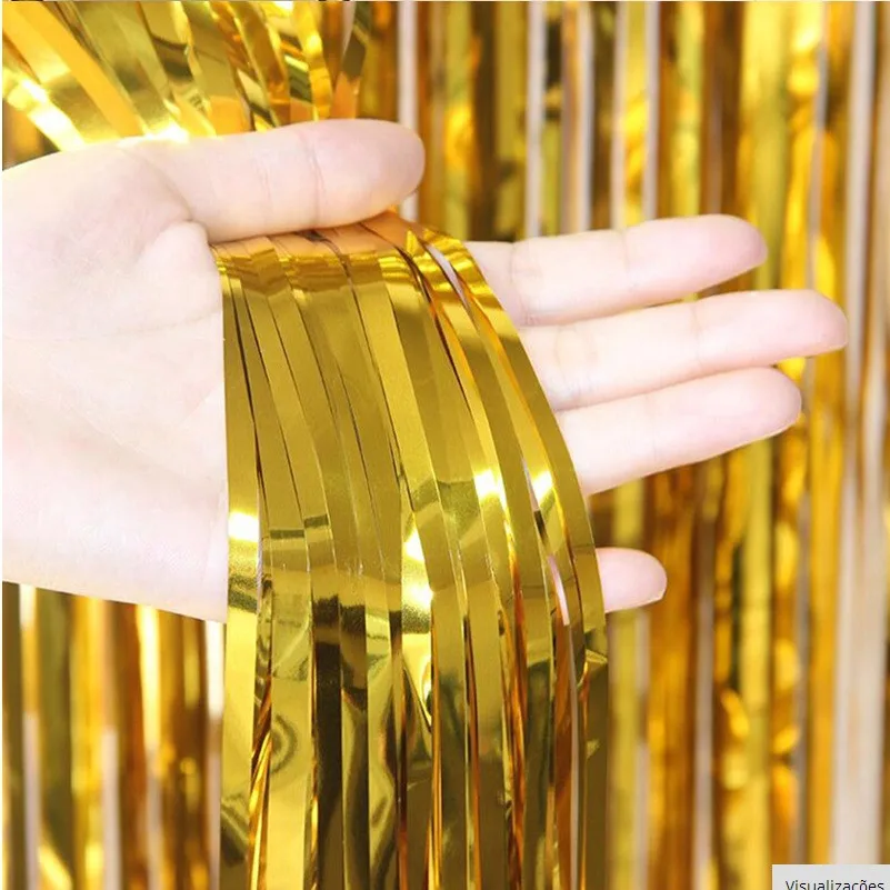 gold 1 комплект 1x2 м матовый золотой серебристый металлик хромированная фольга бахрома Блестящий дождь занавес декор свадебный Декор фотографии фоновые принадлежности - Цвет: gold