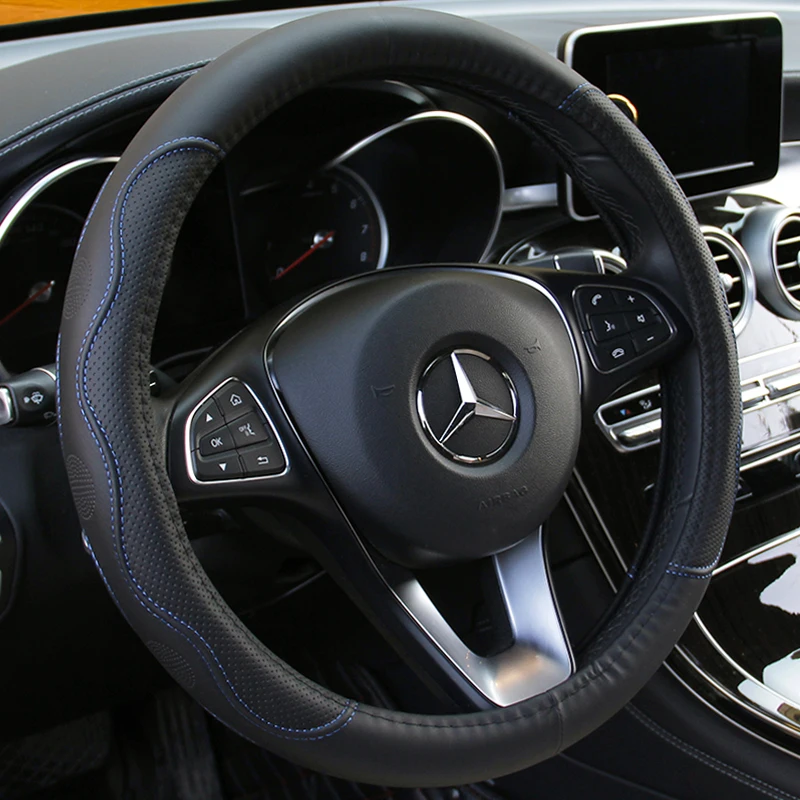 

38CM Car Steering Wheel Cover Anti slip Leather Cars Wheels Covers Breathable Hand Stitching Steering-Wheel Car-stying Universal