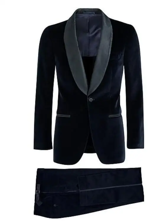 

New 100% Cotton Black Velvet Tuxedos British style Custom Made Mens Suit Slim Fit Blazer Wedding suits for men(suit+pant)