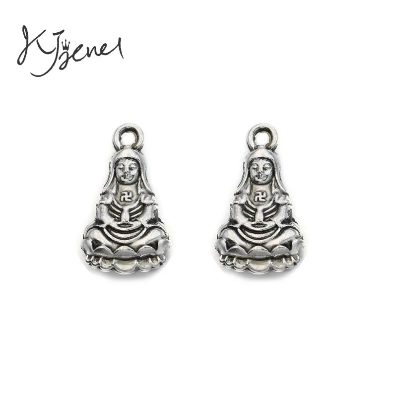 

KJjewel Antique Silver Plated Buddha Charms Pendants Jewelry Findings Accessories Making fit Bracelet Craft DIY 17x10mm