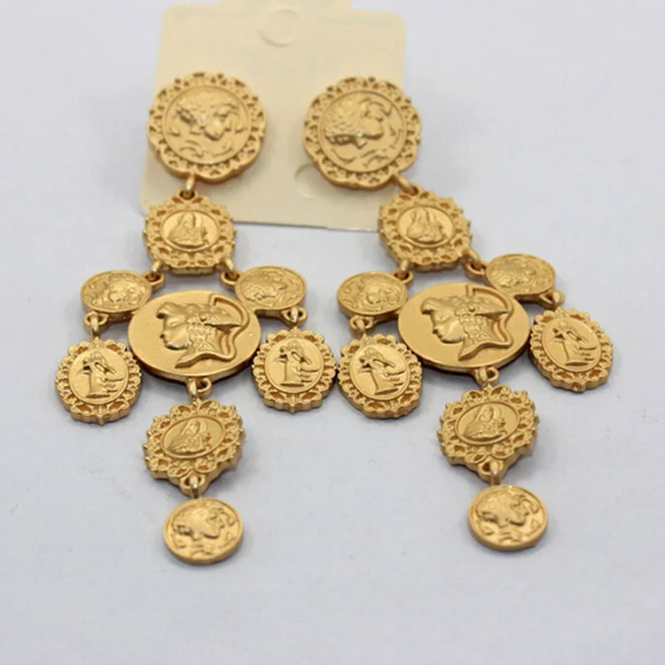 Для женщин барокко Длинные Висячие серьги вечерние ретро резные монеты Oorbellen