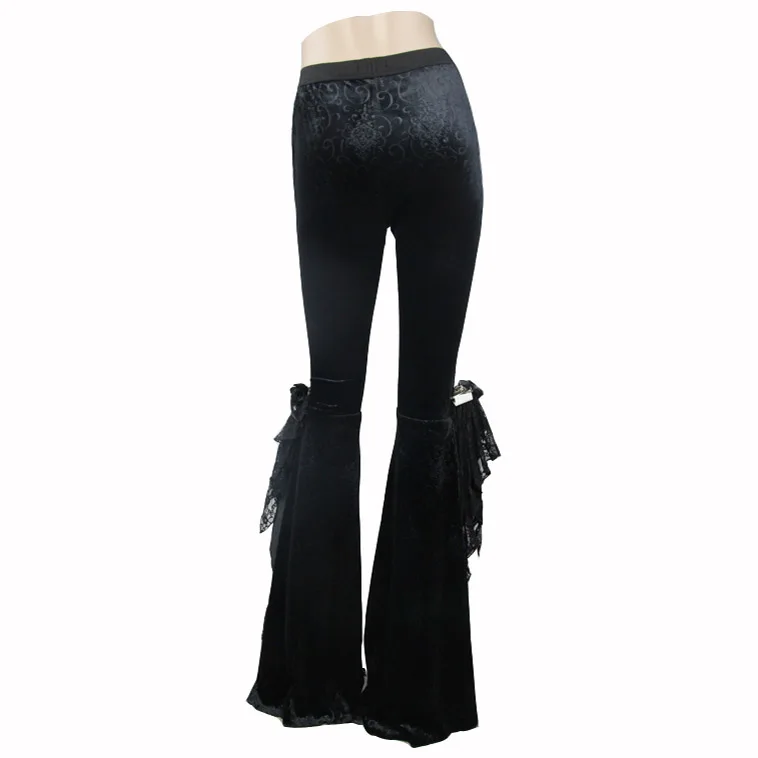 EVA LADY Gothic Dark Embroidery Velour Flare Pants Steampunk Stage Performance Women Trousers with Rose Lace Decorated | Женская одежда
