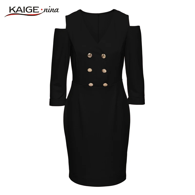 Kaige. Nina, женское платье,, осенние платья, v-образный вырез, одноцветные, рукав три четверти, винтажные, шикарные, облегающие платья, 18028 А - Цвет: black