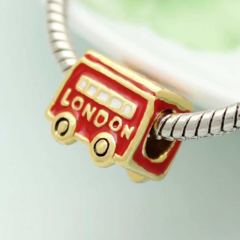 Новый продукт Pop Charm Золотой Лондонский флаг для автобуса Lucky Beads Fit Pandora Bracelet |