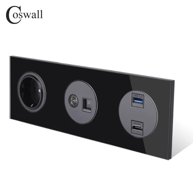 Стеклянная панель Coswall настенная розетка европейского стандарта + гнездо для