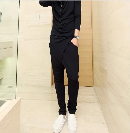 Мужские брюки султанки азиатского размера однотонные черные спортивные со