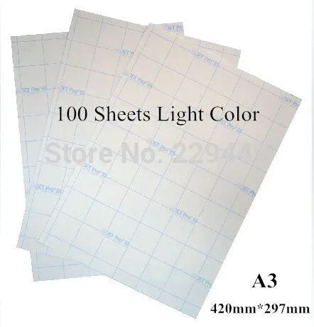 A3*100pc Fabric Transfer Paper Light Color Laser Heat Thermal Transfer Printing Paper With Heat Press Heat Transfers For Clothes