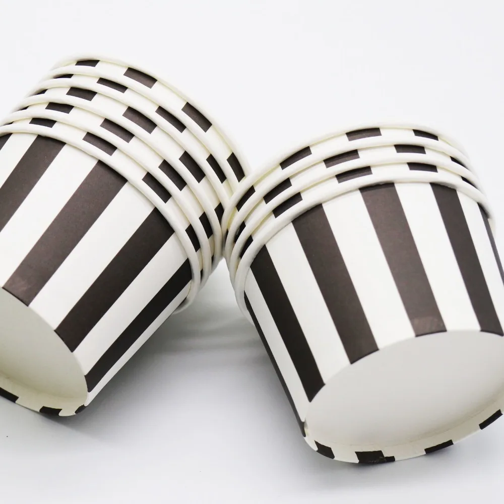 10 шт./лот черные чашки для мороженого одноразовые в полоску украшения дня