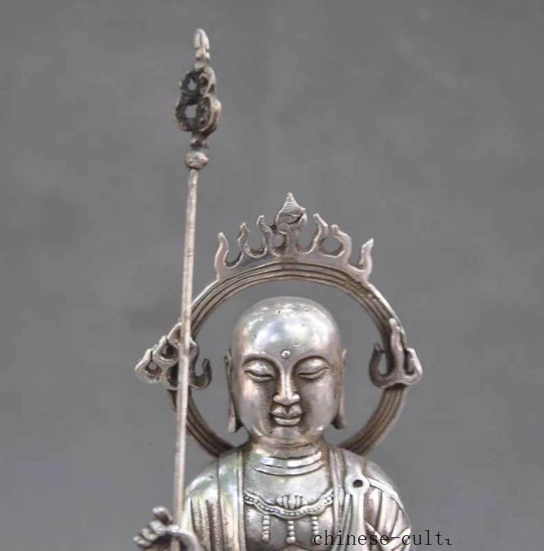 

christmas 6" Tibetan Buddhism silver Jizo Ksitigarbha Boddhisattva tang monk Buddha statue halloween