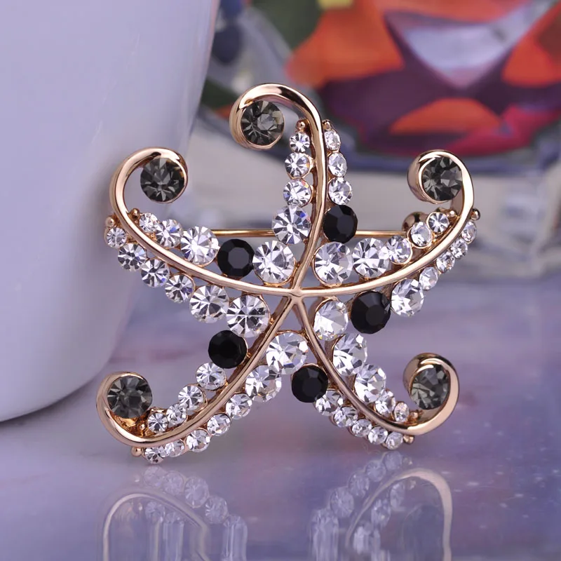 FUNMOR Блестящий Кристалл Морская звезда Форма Броши для женщин дети рубашка платье