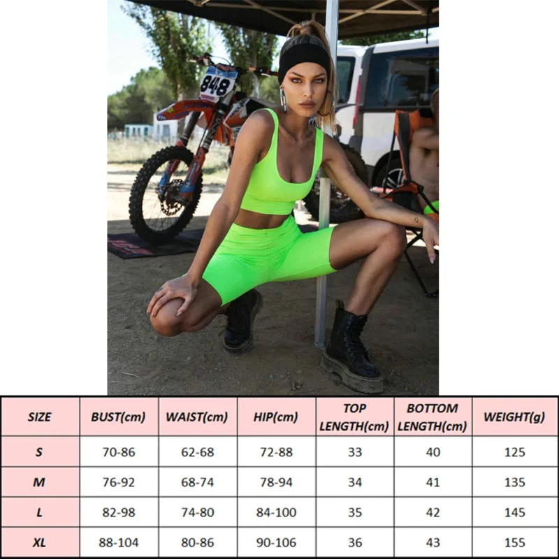 Женский комплект 2 шт. укороченный топ и байкерские шорты спортивные костюмы
