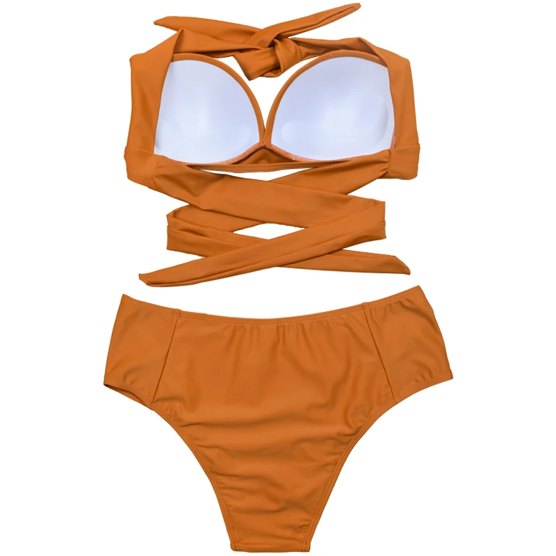 Folok Sexy High Waist Bikini Set Swimwear Women Swimsuit Push Up Womens Bikini Halter Top Bathing Suit Beachwear Biquini