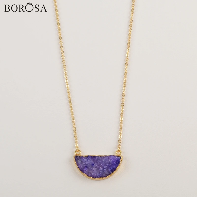 BOROSA полулуна Радуга кулон Agates Друза Geode соединитель фиолетовый черный цвет AB