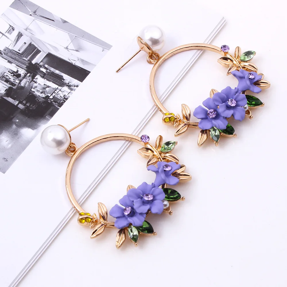 Korean version of the new color lace wild alloy mosaic imitation pearl earrings E2971 | Украшения и аксессуары