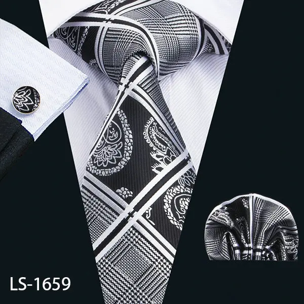 LS-1199, мужские галстуки, модный Клетчатый шелк, Barry.Wang, жаккардовый тканый галстук, носовой запонки, набор галстуков для мужчин, официальные, для свадьбы - Цвет: LS-1659