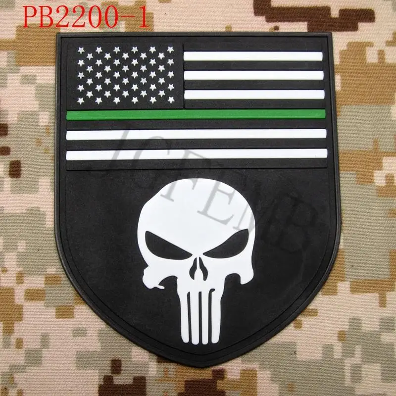 Тонкая зеленая линия Devgru SealTeam Череп американский флаг 3D нашивки из ПВХ черные