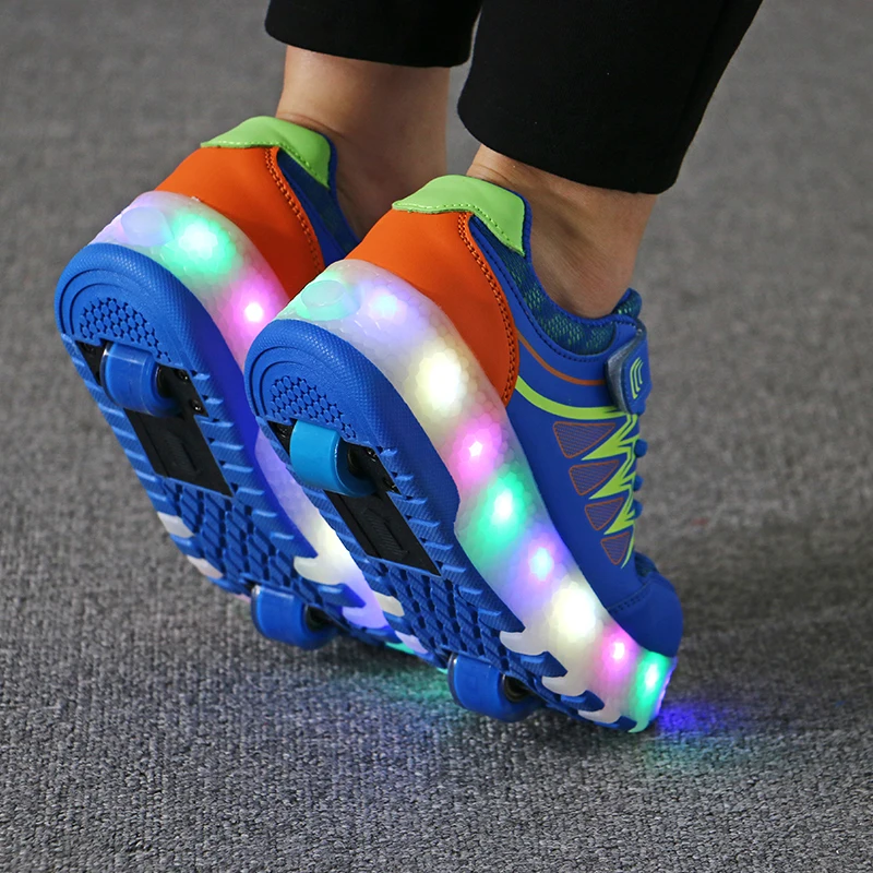 

Two Wheels Pink Blue Sneakers USB Charging Led Light Roller Skate Shoes for Children Kids Shoes Boys Girls Shoes Light Up Unisex