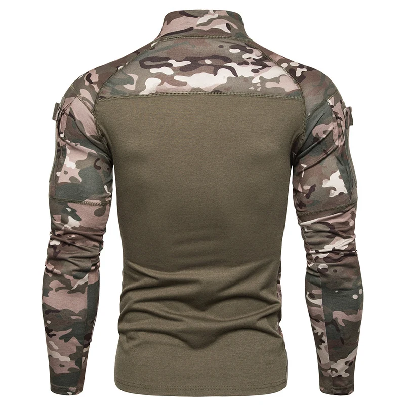 Men's Tactical T Shirt Camo Training Military Clothes Tops Outdoor Sport Fitness Large Size Elastic T-shirt Long Short Sleeve | Спорт и