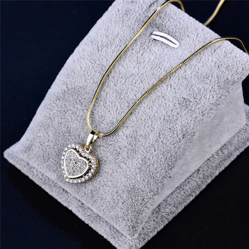 GULICX, модное Двойное сердце, любовь, для женщин, горка, подвески, ожерелья, CZ Циркон, золотой цвет, объемное сердце, подвеска, бижутерия, ювелирное изделие P059