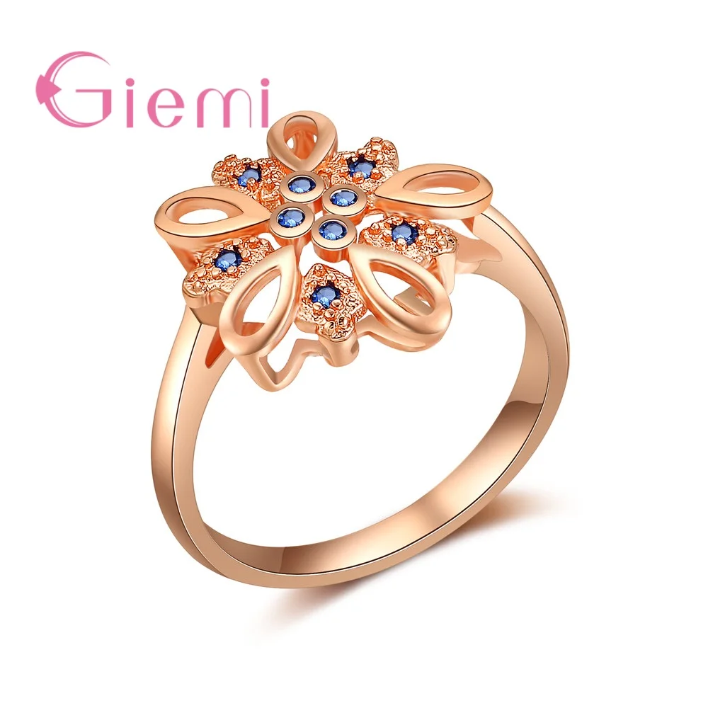 Высокое качество розовое золото в форме цветка полое кольцо инкрустированное