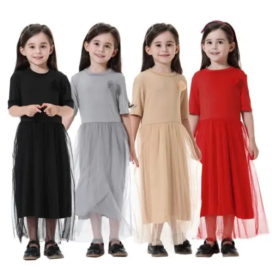 2019 Muslim Children's Dress Black Abaya with Hijab Bowknot Djellaba Dubai Robe Traditional Clothing Kids LJ908 | Мать и ребенок