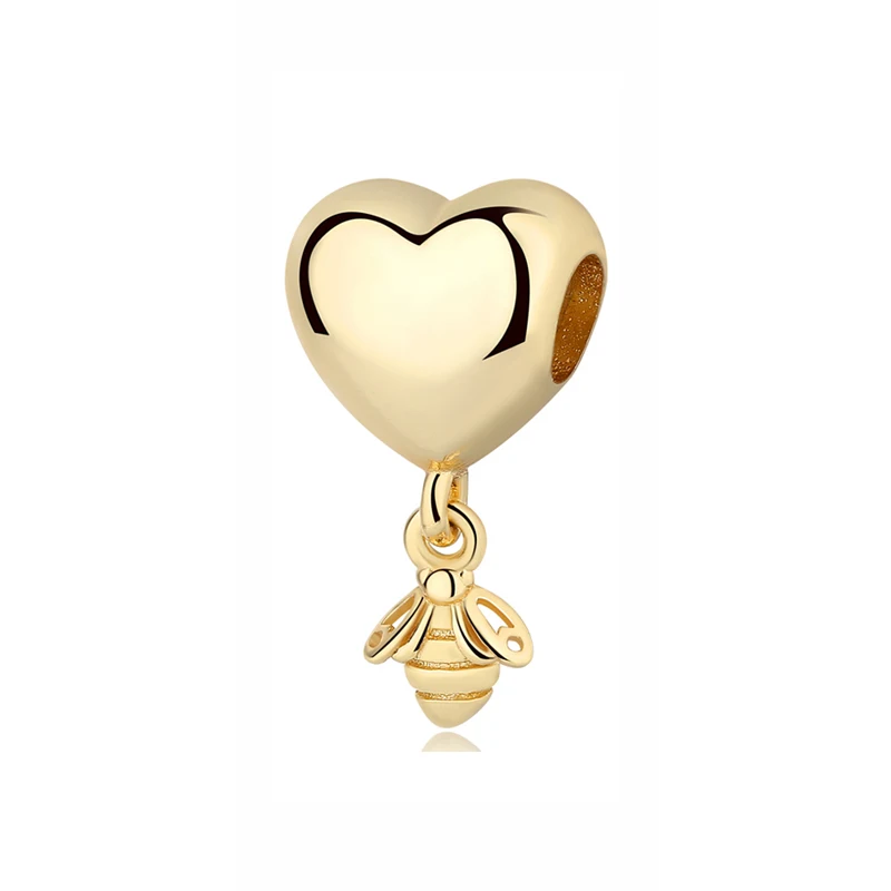 Heart and Bee 925 пробы серебряный шарм из бисера пчела любовь талисманы предохранительный цепной зажим золото подходит Pandora Браслеты для женщин Diy ювелирные изделия - Цвет: Heart and Bee