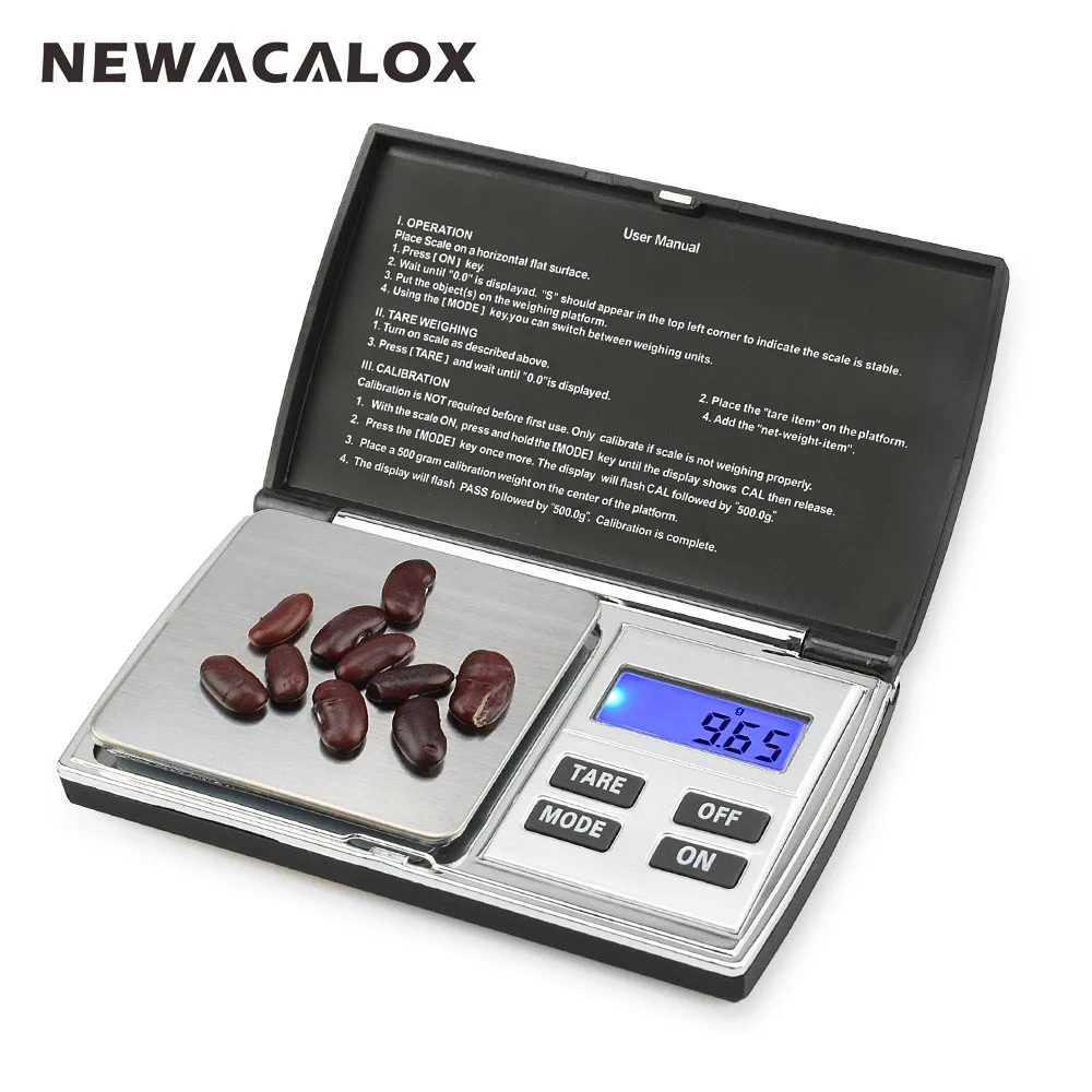 NEWACALOX 500 г x 0,01 г Карманные Цифровые точные весы для золота ювелирные весы электронные весы из нержавеющей стали
