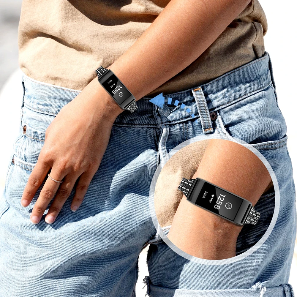 2019 браслет из нержавеющей стали для Fitbit Charge 3 Bling Crystal регулируемый ремешок SE |