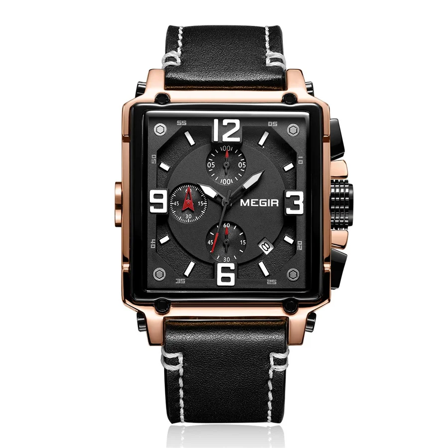 Rose Gold Модные Военные мужские спортивные часы Роскошный Черный Кожаный ремешок армейские наручные часы водонепроницаемые розовое золото мужские s часы reloj hombre - Цвет: Rose Gold