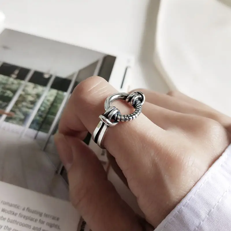 Женское кольцо из стерлингового серебра 925 пробы с круглым плетением Винтажное