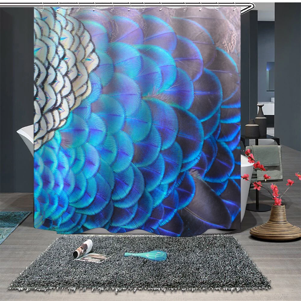 

Custom Made Shower Curtain Bathroom Curtain Partition 1.5 x 1.8m 1.8 x 1.8m 1.8 x 2m Feather Blue
