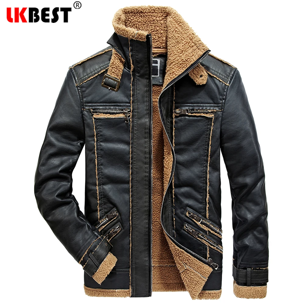 LKBEST новая кожаная мужская куртка из искусственного меха мотоциклетная замшевая