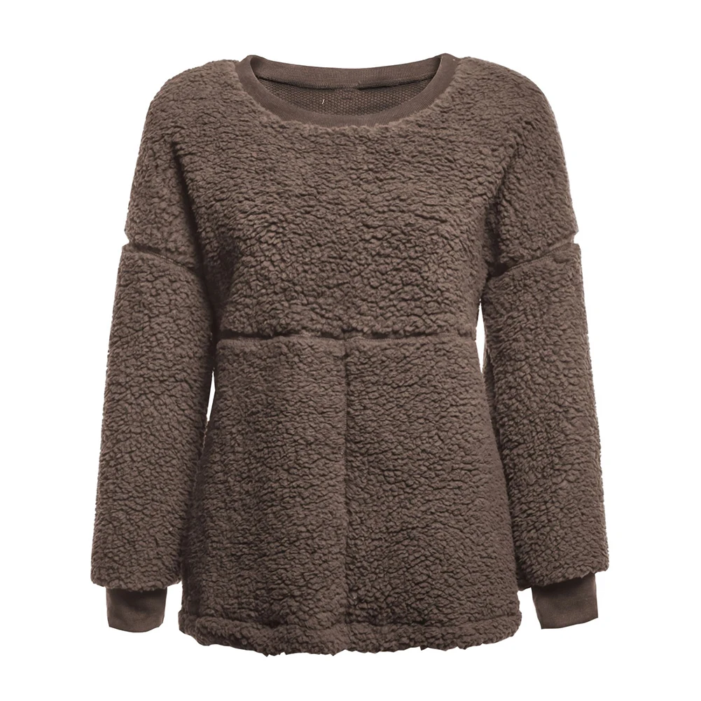 Одноцветное Цвет зима теплая пушистая с круглым вырезом и длинными рукавами Для